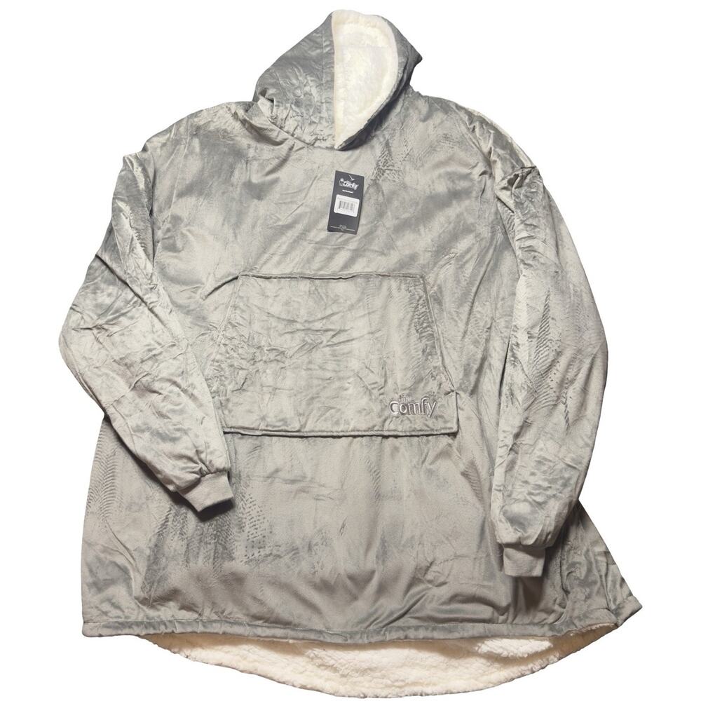 The Comfy Oversized Wearable Blanket Hoodie Gray Sherpa Lined One Size